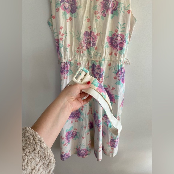 Vintage Floral Midi Dress - Cream and Purple - Picture 7 of 7